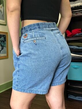 Vintage High waisted Faded Denim Shorts Duck Head Pleated Preppy 90s Grunge